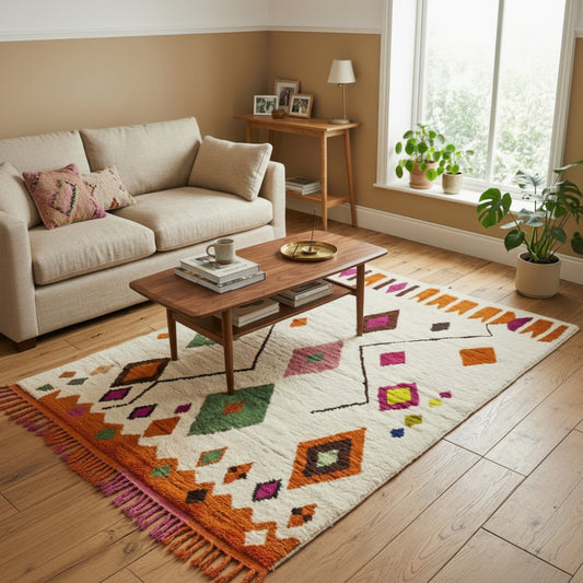 Tapis Berbere Azilal à Motifs Géométriques Multicolores
