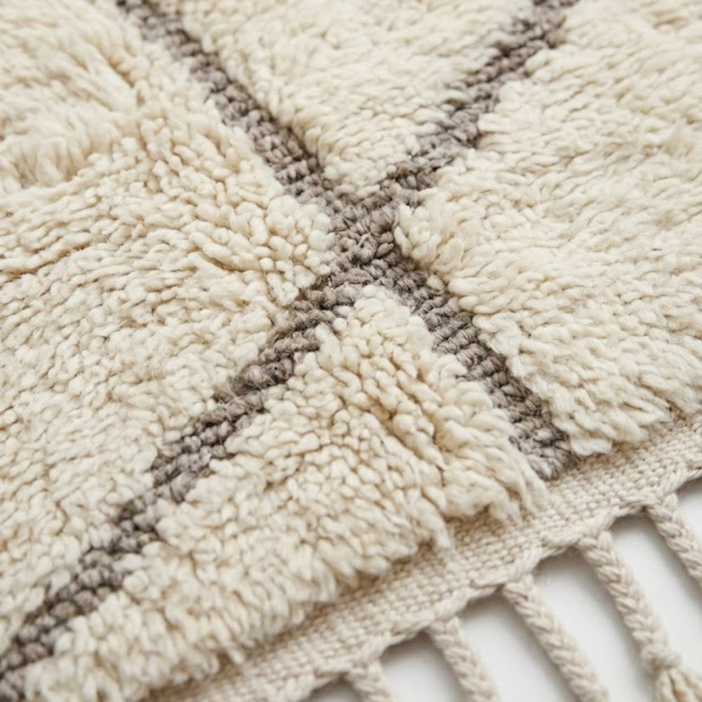 Tapis Berbere Beni Ouarain Crème à Lignes Géométriques Asymétriques