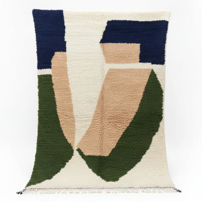 Tapis Berbere Azilal à Motifs Géométrique Abstrait en Bleu, Rose et Vert