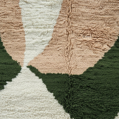 Tapis Berbere Azilal à Motifs Géométrique Abstrait en Bleu, Rose et Vert