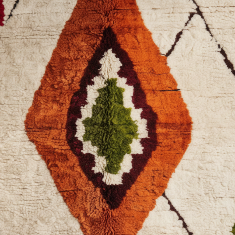 Tapis Berbere Azilal à Motifs Géométriques Colorés Sur Fond Beige