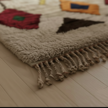 Tapis Berbere Azilal à Motifs Géométriques Colorés Sur Fond Neutre