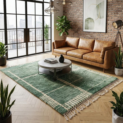 Tapis Berbere Azilal Vert céladon et motifs cubistes