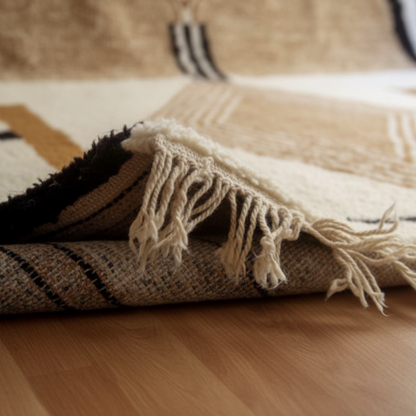 Tapis Berbere Azilal à Motifs Géométriques Beige et Noir