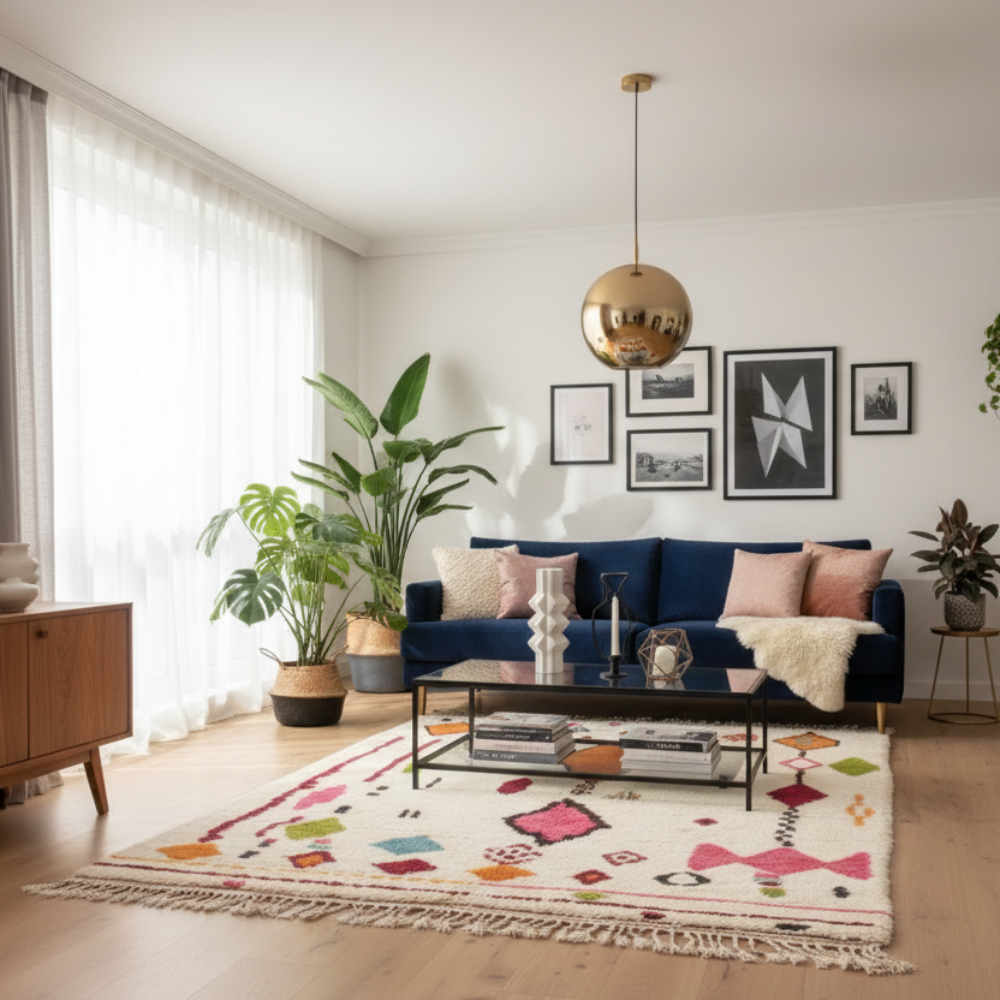 Tapis Berbere Azilal à Motifs Géométriques Colorés