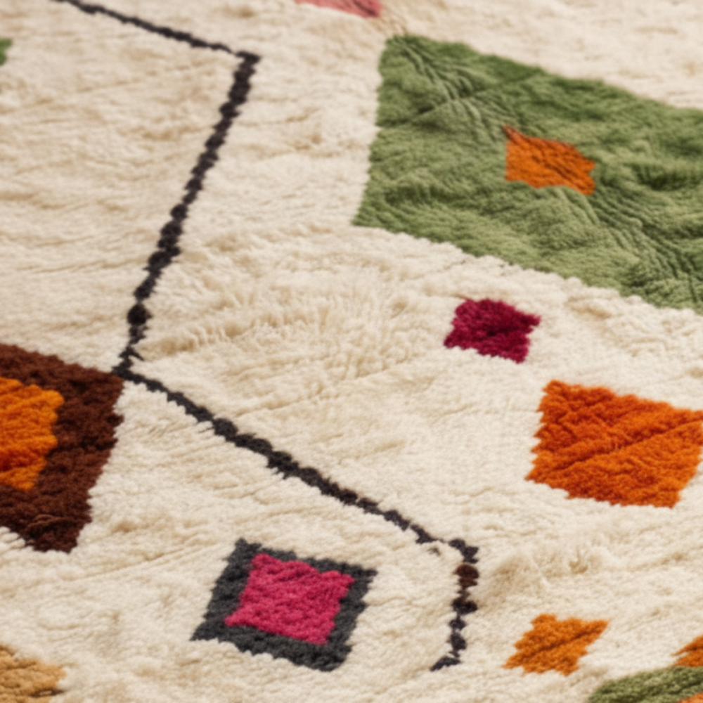 Tapis Berbere Azilal à Motifs Géométriques Multicolores