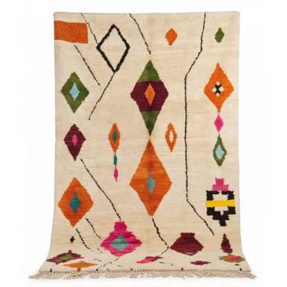 Tapis Berbere Azilal Ecru aux Losanges Multicolores