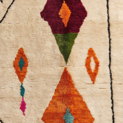 Tapis Berbere Azilal Ecru aux Losanges Multicolores