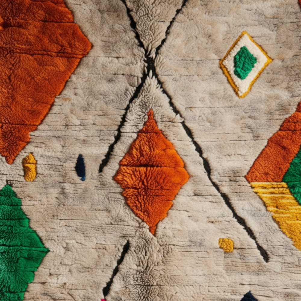 Tapis Berbere Azilal Ecru à Motifs Géométriques
