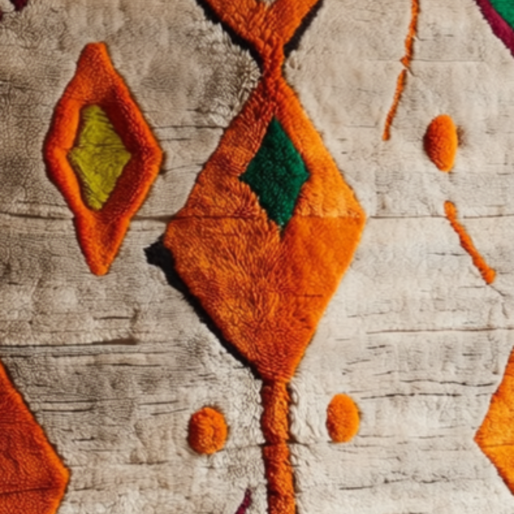 Tapis Berbere Azilal Ecru à Motifs Géométriques Losanges