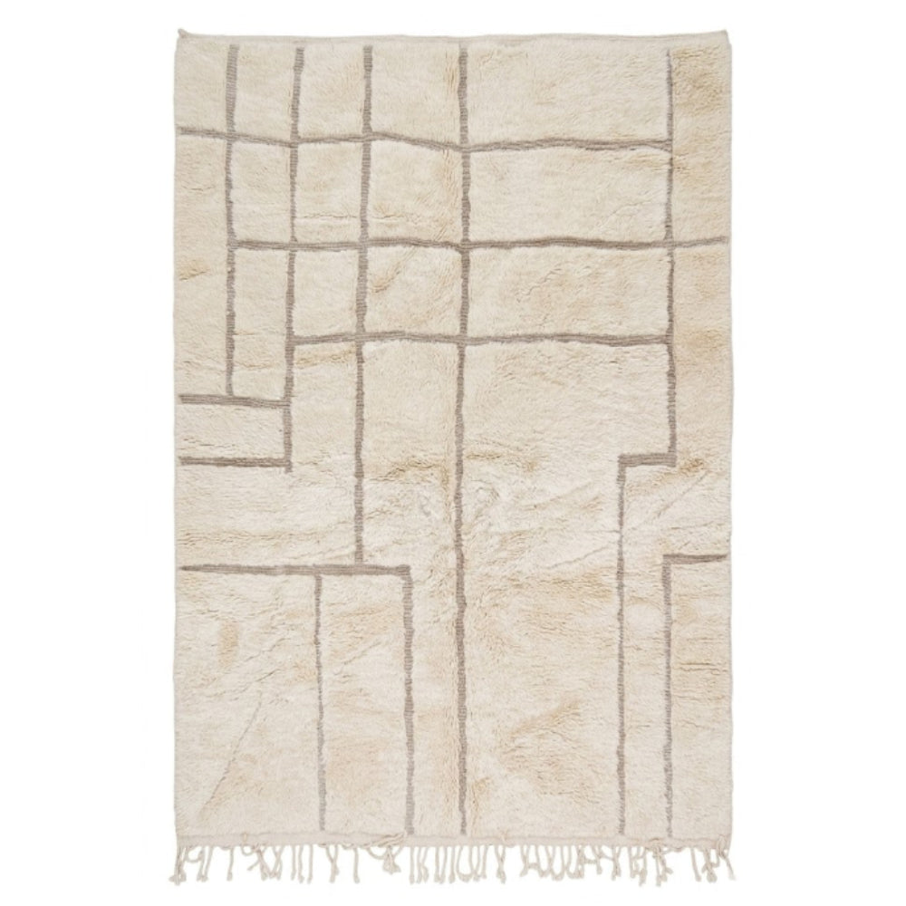Tapis Berbere Beni Ouarain Crème à Lignes Géométriques Asymétriques