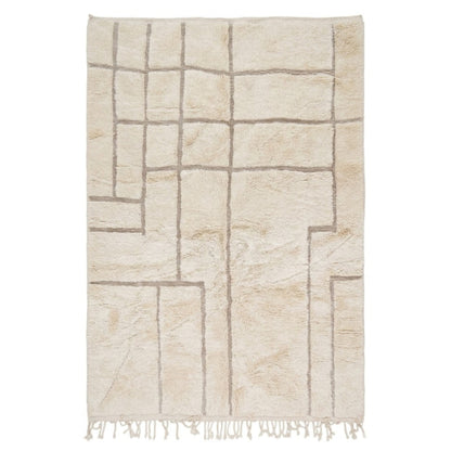 Tapis Berbere Beni Ouarain Crème à Lignes Géométriques Asymétriques