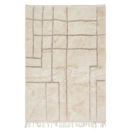 Tapis Berbere Beni Ouarain Crème à Lignes Géométriques Asymétriques