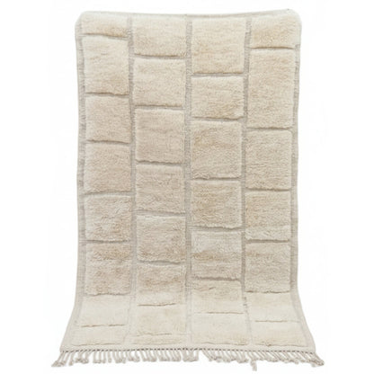 Tapis Berbere Beni Ouarain Crème en Laine avec Motifs Carrés