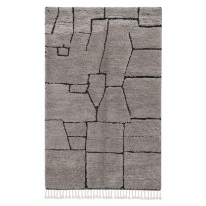 Tapis Berbere Beni Ouarain Texturé en Gris avec Franges