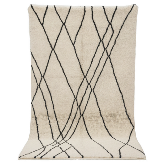 Tapis Berbere Beni Ouarain à Motifs Géométriques Noirs