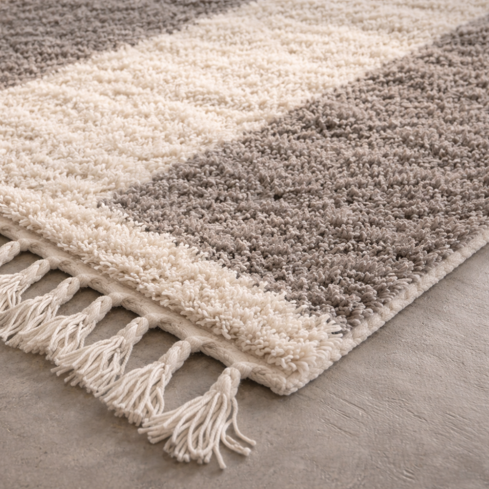 Tapis Berbere Beni Ouarain à Motifs Symétriques Gris et Blanc