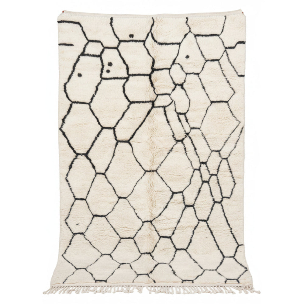 Tapis Berbere Beni Ourain à Motif Géométriques en Nid d'Abeille Noir