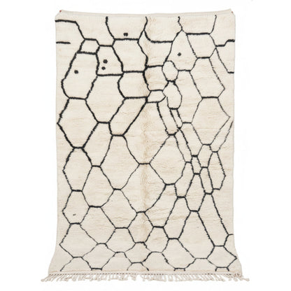 Tapis Berbere Beni Ourain à Motif Géométriques en Nid d'Abeille Noir