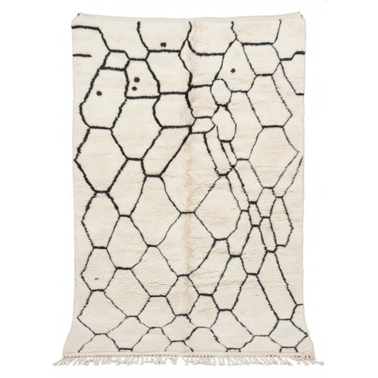 Tapis Berbere Beni Ourain à Motif Géométriques en Nid d'Abeille Noir