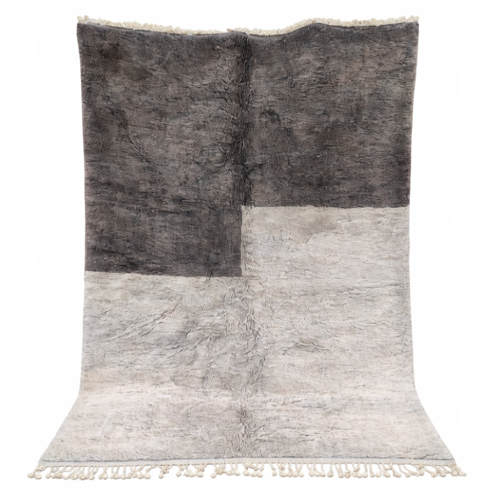 Tapis Berbere Beni Ourain à Motifs Géométriques Gris et Crème