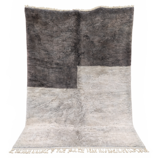Tapis Berbere Beni Ourain à Motifs Géométriques Gris et Crème