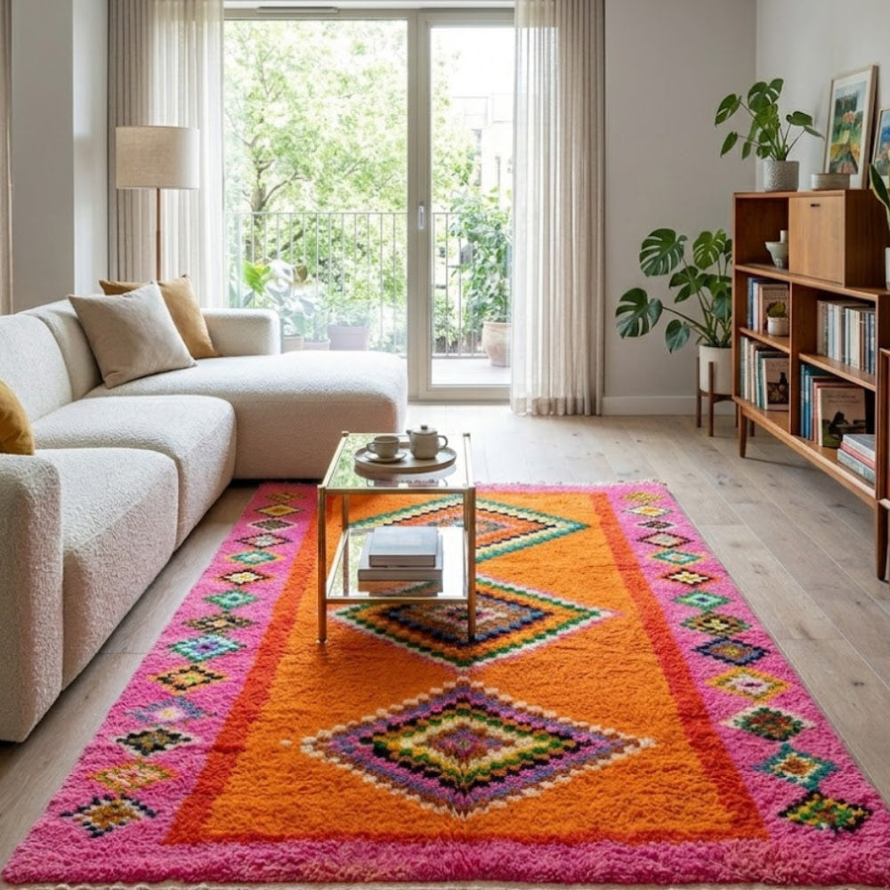 Tapis Berbere Boujad Coloré à Motifs Géométriques