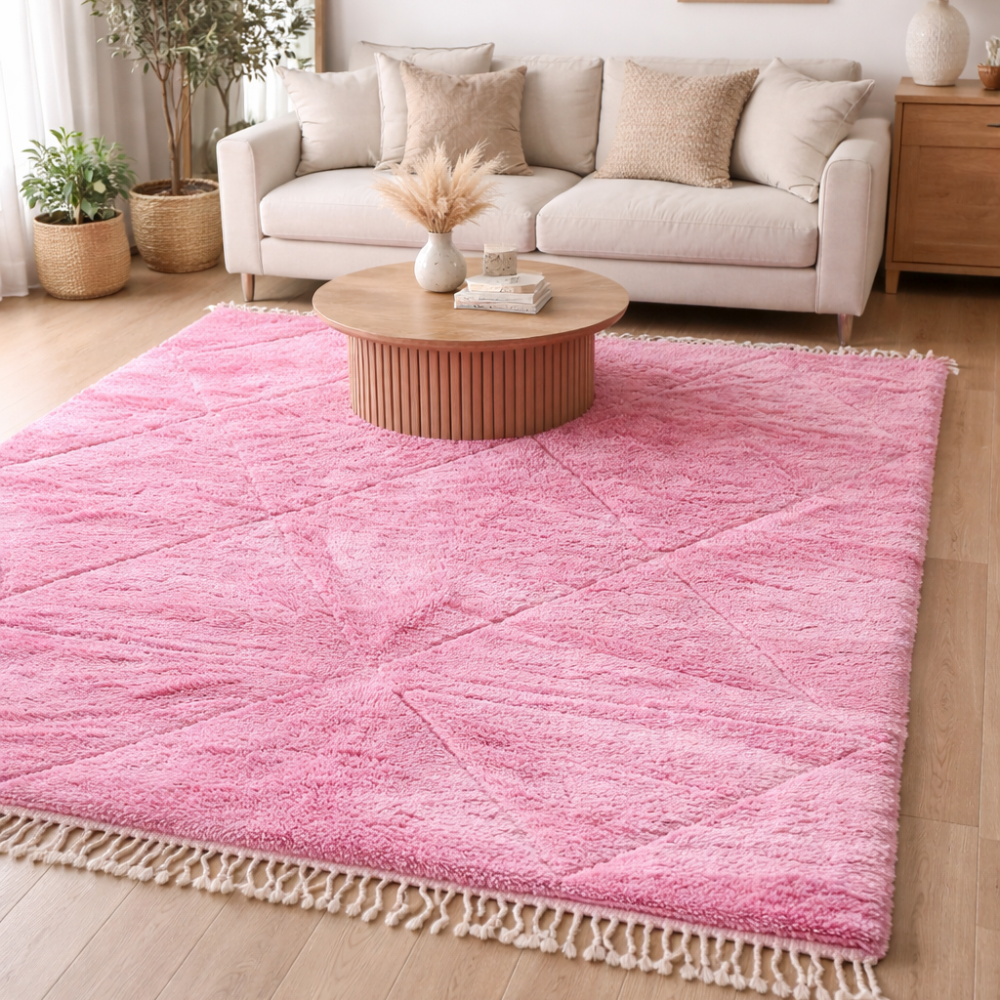 Tapis Berbere Boujad Rose à Motifs Géométriques