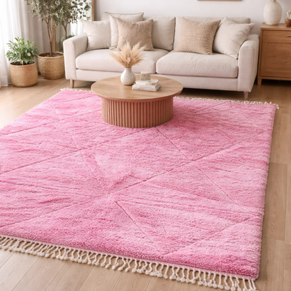 Tapis Berbere Boujad Rose à Motifs Géométriques
