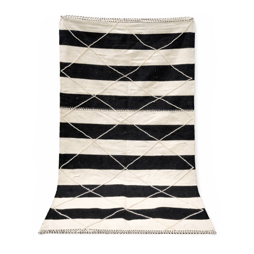Tapis Berbere Zanafi Noir à Rayures et Losanges