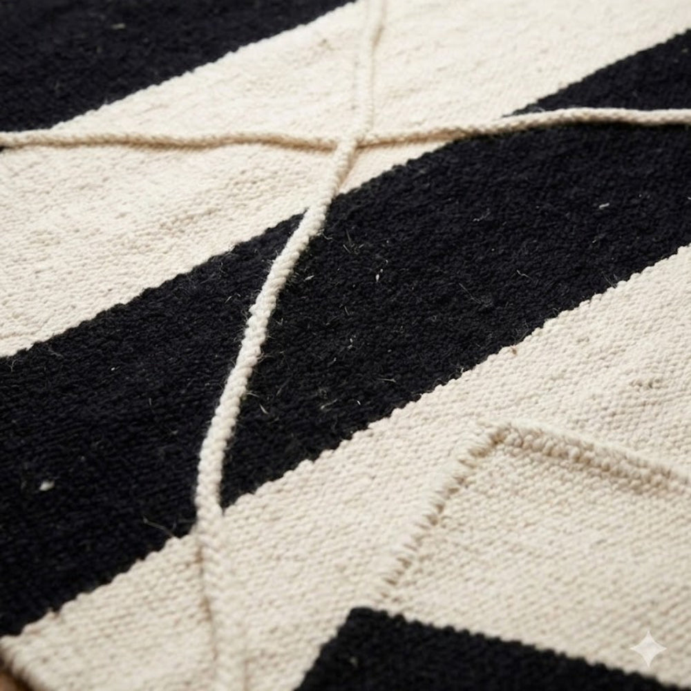 Tapis Berbere Zanafi Noir à Rayures et Losanges